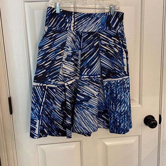 Milly Scribble Print full a-line  Midi Culotte Skirt Blue-White 33411 - Picture 3 of 12